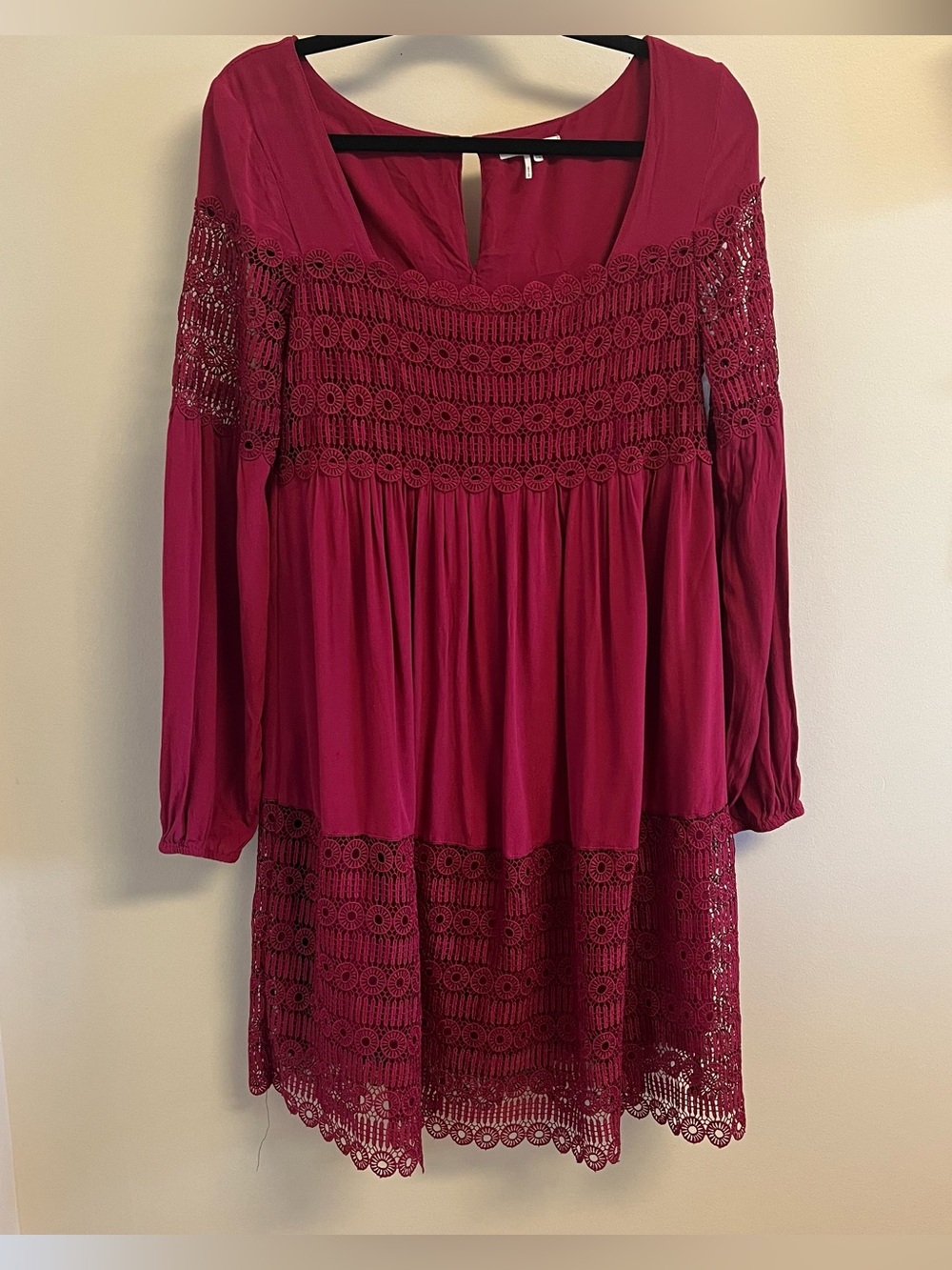 Anthropologie Floreat Babydoll Lace Dress Peasant Boho Raspberry Red Sz 10